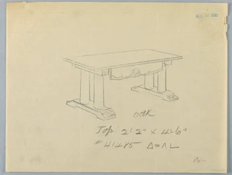Dessin, Design pour une grande table avec supports en colonne et base de fronton, 1900-05
